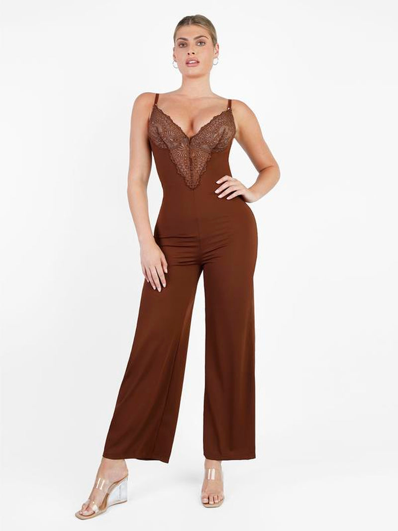Popilush Lace Built-In Shapewear Set Deep V-Neck Maxi Dress or Wide Leg Jumpsuit Tummy Control Cocktail Party#Tiktokshopbacktoschool